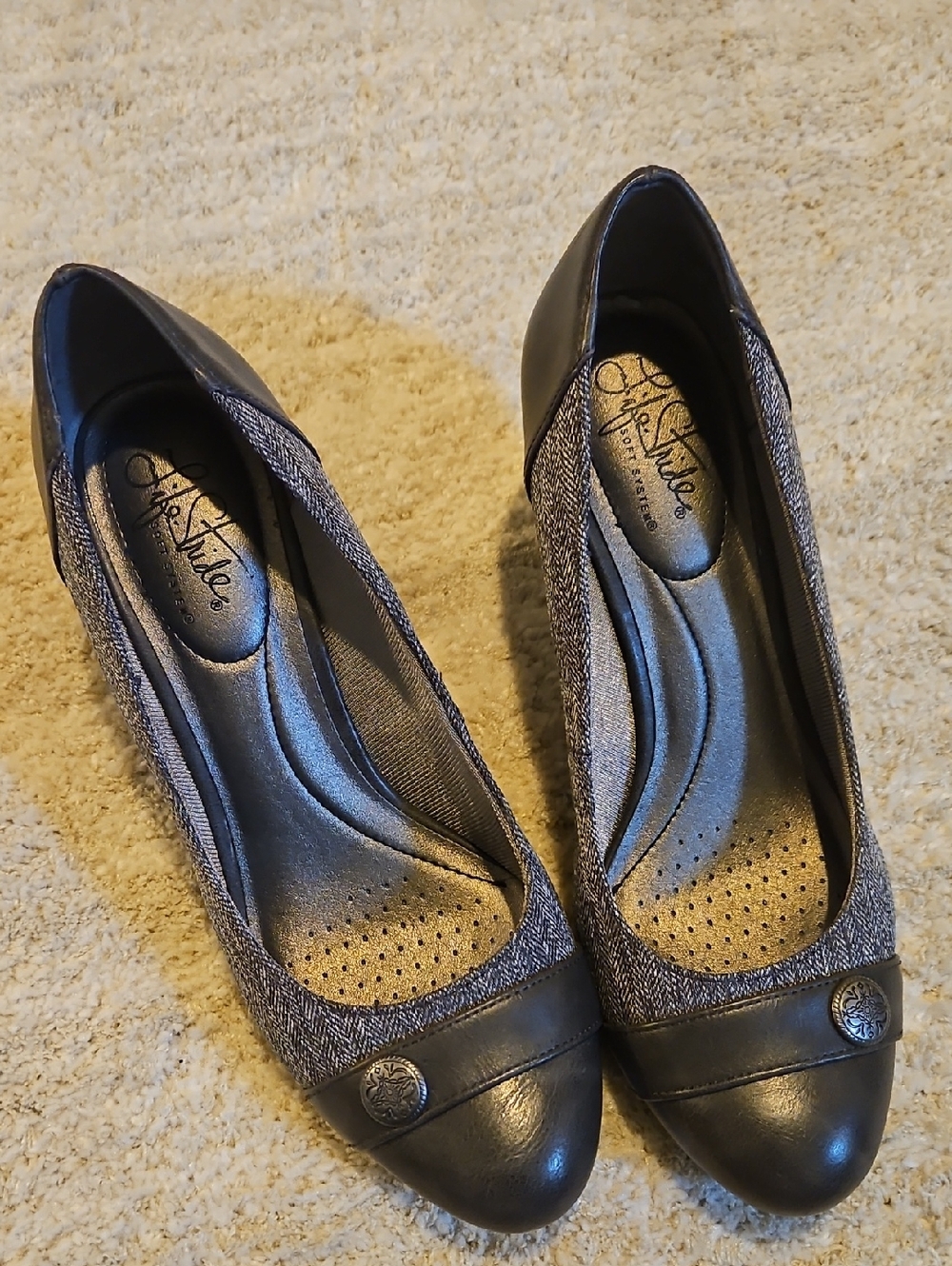 Life Stride Women's Gray Slip-On Flats with Dark Cap Toe
